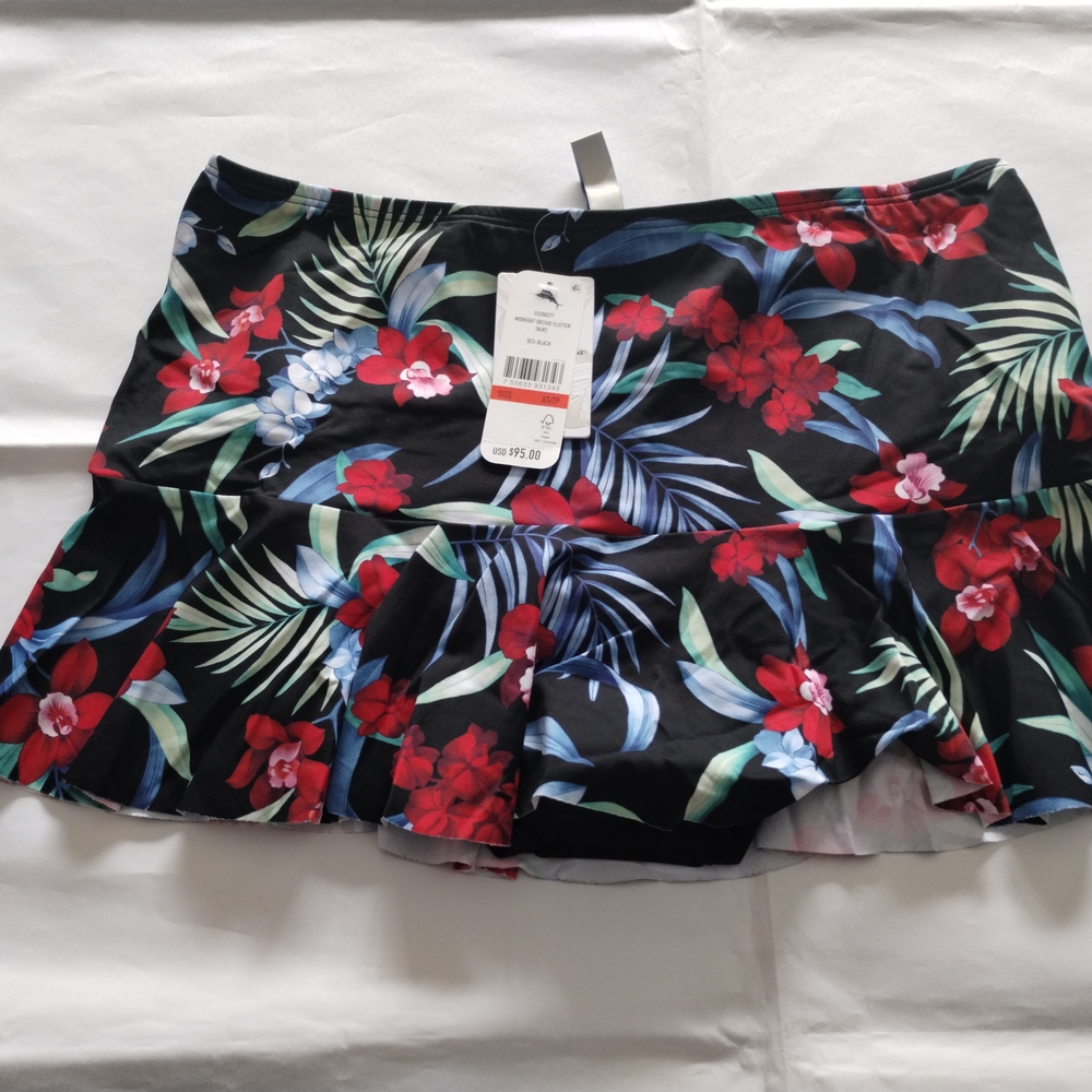 Tommy Bahama Black Floral Ruffle Swim Skirt Bikini Bottom. NWT